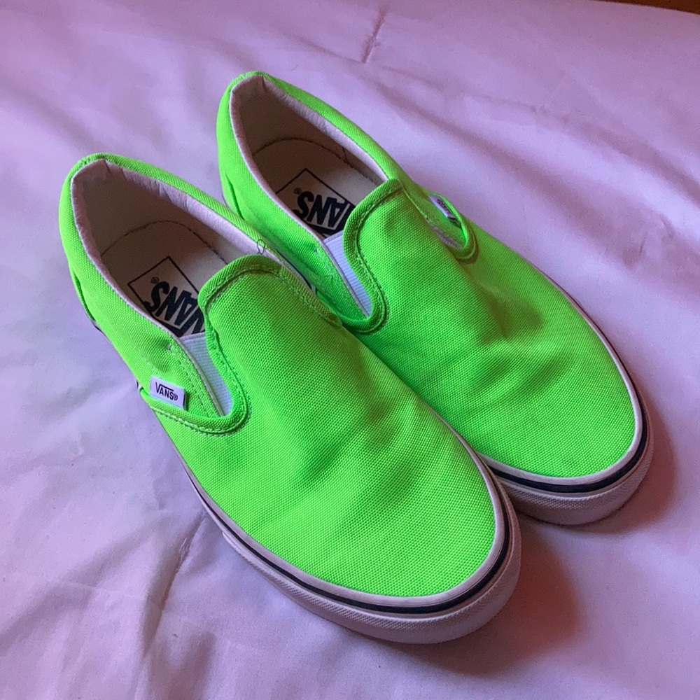 Womens, Size 7, Neon Green, Slip On Vans